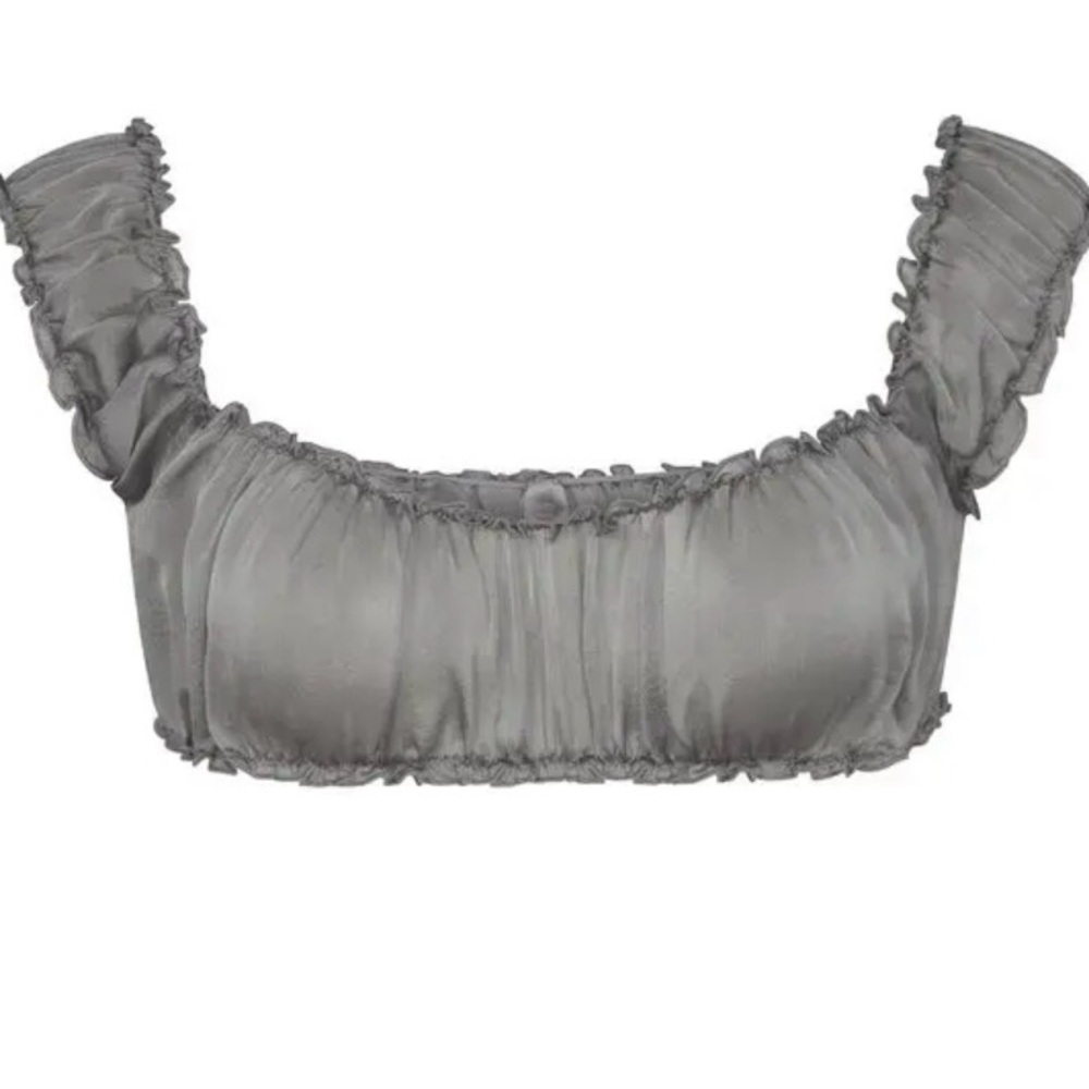 SKIMS Romance Chiffon Crop Top | Charcoal | Size M | NWT